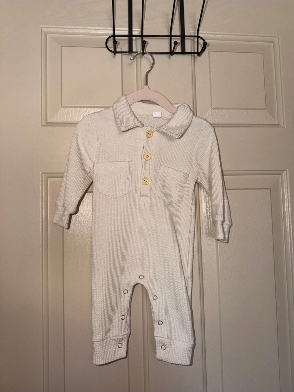 Kids Cream Waffle-Knit One-Piece Romper